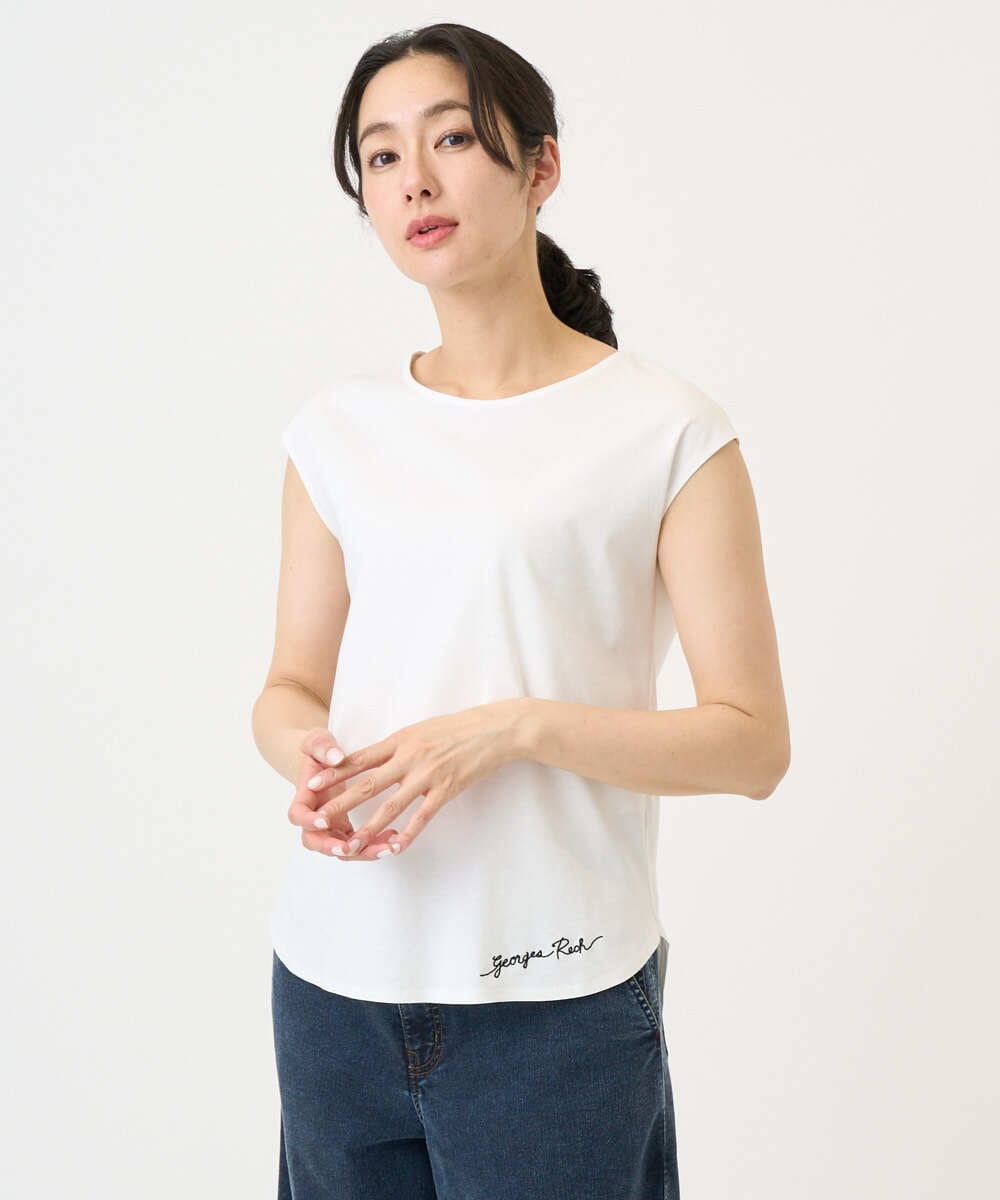 PZKEE46110 GEORGES RECH(ジョルジュ・レッシュ) ロゴ刺繍フレンチスリーブカットソー ブラック