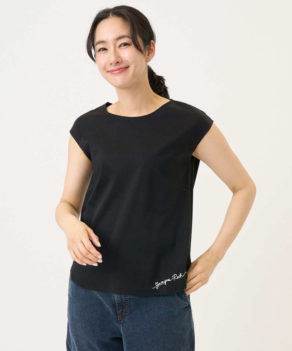 PZKEE46110 GEORGES RECH(ジョルジュ・レッシュ) ロゴ刺繍フレンチスリーブカットソー ブラック