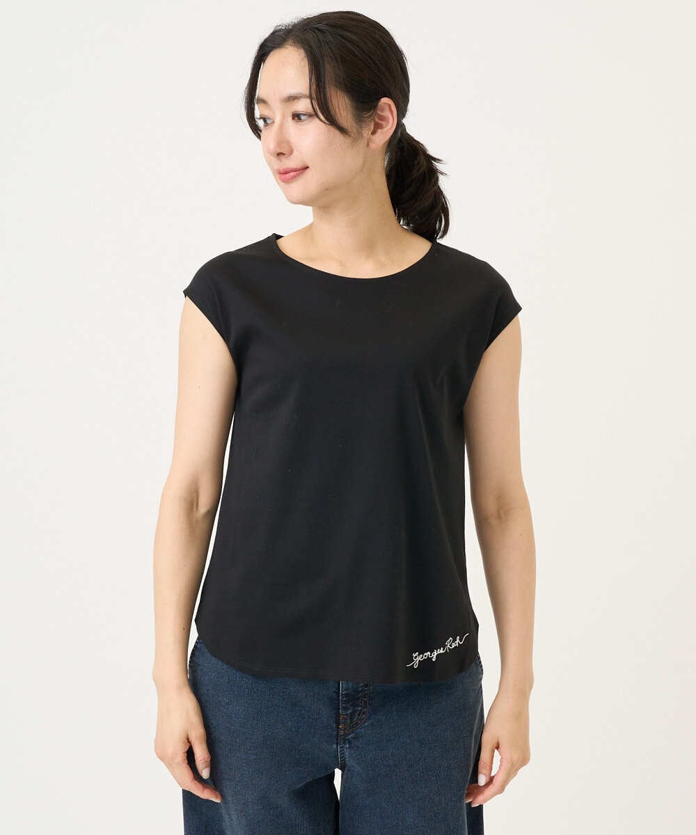 PZKEE46110 GEORGES RECH(ジョルジュ・レッシュ) ロゴ刺繍フレンチスリーブカットソー ブラック