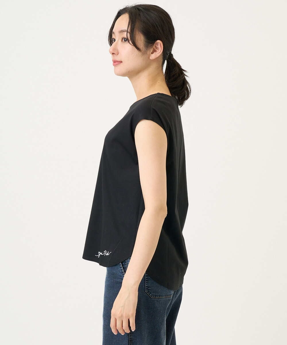 PZKEE46110 GEORGES RECH(ジョルジュ・レッシュ) ロゴ刺繍フレンチスリーブカットソー ブラック