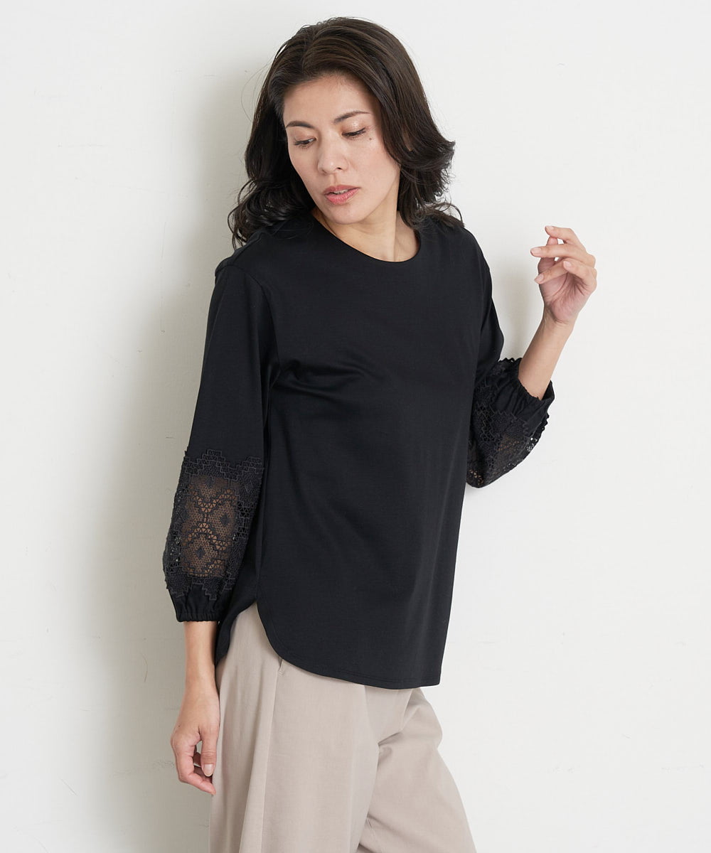 PZKET27270 GEORGES RECH コットンスムース袖ボリューム刺繍カットソー