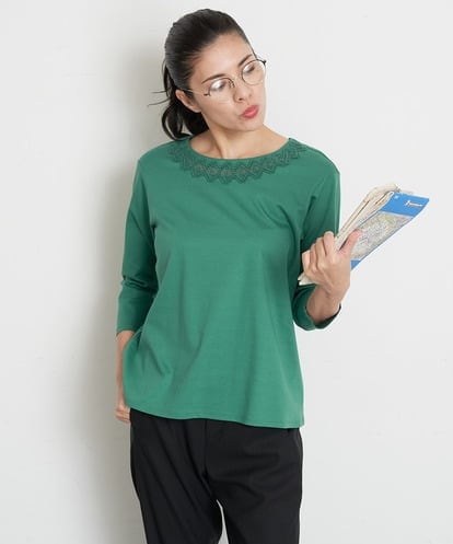PZKET28230 GEORGES RECH 8分袖コットンスムース刺繍カットソー