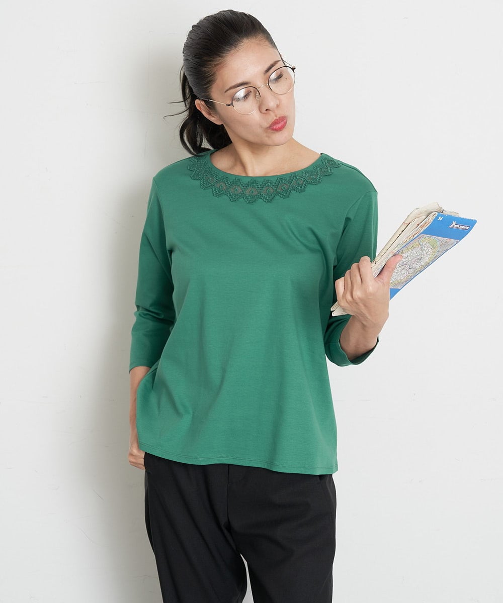 PZKET28230 GEORGES RECH 8分袖コットンスムース刺繍カットソー