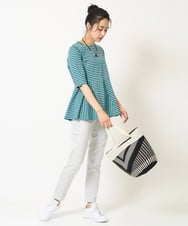 PZKGA04230 GEORGES RECH(ジョルジュ・レッシュ)  [日本製]ボーダーペプラム5分袖カットソー ライトブルー
