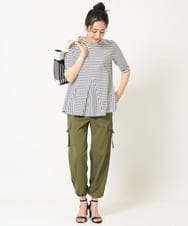 PZKGA04230 GEORGES RECH(ジョルジュ・レッシュ)  [日本製]ボーダーペプラム5分袖カットソー ライトブルー