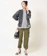 PZKGA04230 GEORGES RECH(ジョルジュ・レッシュ)  [日本製]ボーダーペプラム5分袖カットソー ライトブルー