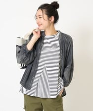 PZKGA04230 GEORGES RECH(ジョルジュ・レッシュ)  [日本製]ボーダーペプラム5分袖カットソー ライトブルー