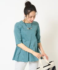 PZKGA04230 GEORGES RECH(ジョルジュ・レッシュ)  [日本製]ボーダーペプラム5分袖カットソー ライトブルー