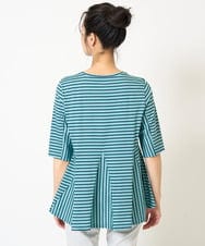 PZKGA04230 GEORGES RECH(ジョルジュ・レッシュ)  [日本製]ボーダーペプラム5分袖カットソー ライトブルー