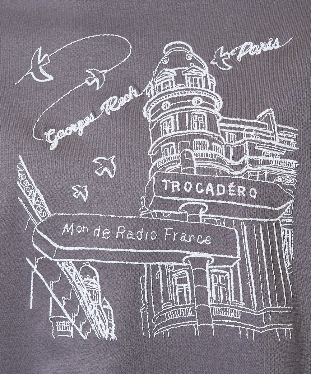 PZKGA08170 GEORGES RECH(ジョルジュ・レッシュ) ドライコットンイラスト刺繍カットソー ライトブルー