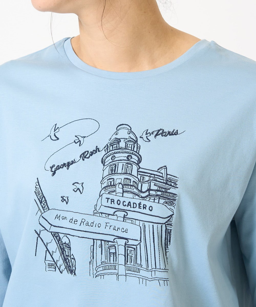 PZKGA08170 GEORGES RECH(ジョルジュ・レッシュ) ドライコットンイラスト刺繍カットソー ライトブルー