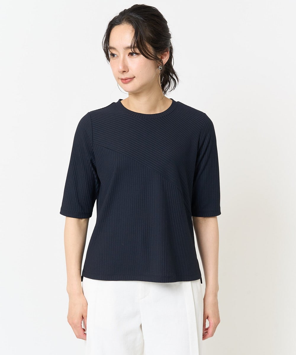 PZKGA17170 GEORGES RECH(ジョルジュ・レッシュ)  [日本製]ストレッチリブカットソー ネイビー