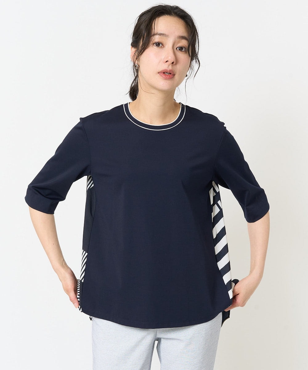 PZKGA18290 GEORGES RECH(ジョルジュ・レッシュ) バックシャン幾何プリントカットソー ネイビー