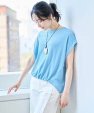 PZKGA23230 GEORGES RECH(ジョルジュ・レッシュ) 楊柳フレンチスリーブカットソー ネイビー系