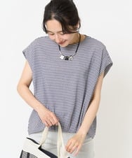 PZKGA23230 GEORGES RECH(ジョルジュ・レッシュ) 楊柳フレンチスリーブカットソー ネイビー系