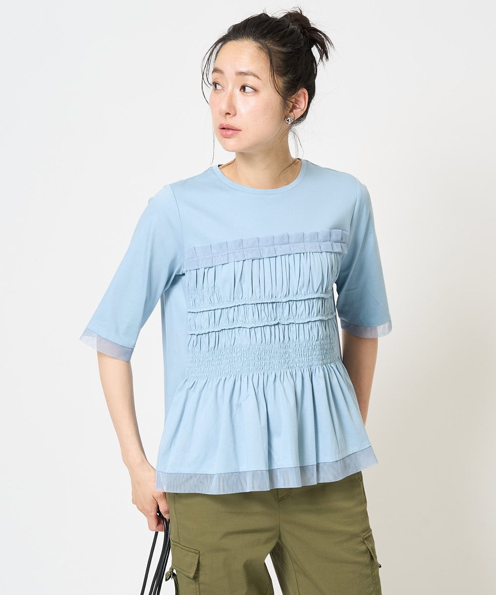 PZKGA36230 GEORGES RECH [接触冷感]チュールビスチェ風5分袖カットソー