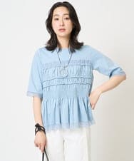PZKGA36230 GEORGES RECH(ジョルジュ・レッシュ) [接触冷感]チュールビスチェ風5分袖カットソー ライトブルー
