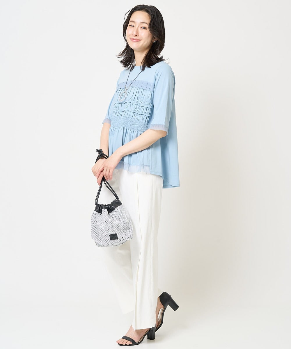 PZKGA36230 GEORGES RECH(ジョルジュ・レッシュ) [接触冷感]チュールビスチェ風5分袖カットソー ブラック