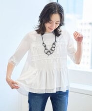 PZKGA36230 GEORGES RECH(ジョルジュ・レッシュ) [接触冷感]チュールビスチェ風5分袖カットソー ブラック
