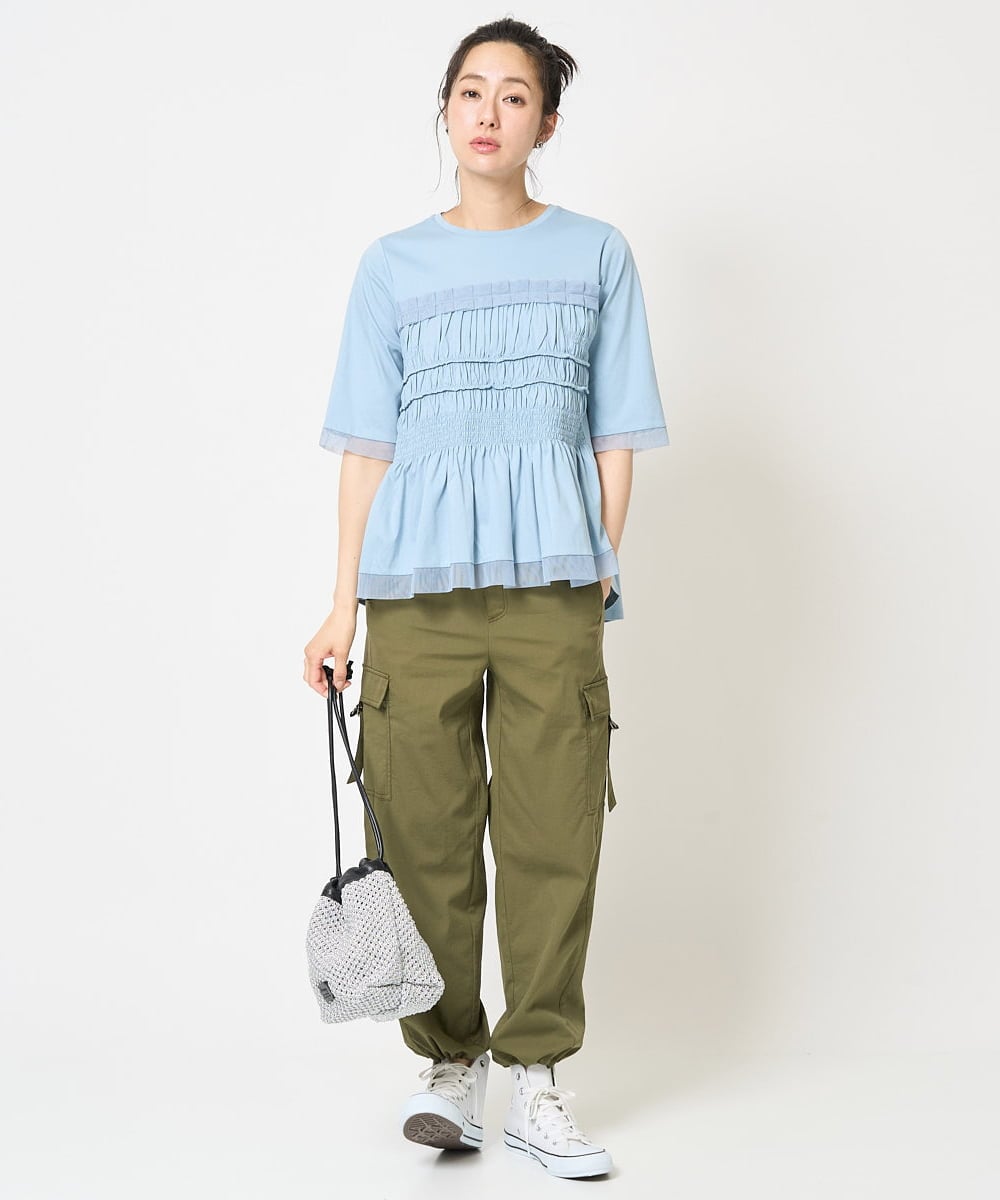 PZKGA36230 GEORGES RECH(ジョルジュ・レッシュ) [接触冷感]チュールビスチェ風5分袖カットソー ブラック