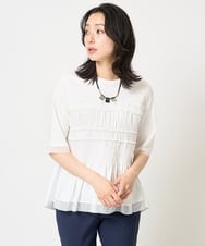 PZKGA36230 GEORGES RECH(ジョルジュ・レッシュ) [接触冷感]チュールビスチェ風5分袖カットソー ブラック