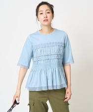 PZKGA36230 GEORGES RECH(ジョルジュ・レッシュ) [接触冷感]チュールビスチェ風5分袖カットソー ブラック