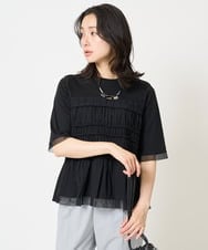 PZKGA36230 GEORGES RECH(ジョルジュ・レッシュ) [接触冷感]チュールビスチェ風5分袖カットソー ブラック