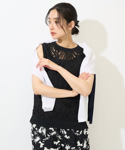 PZKGA46240 GEORGES RECH  [2点セット]チュールテープ刺繍タンク付きノースリーブプルオーバー