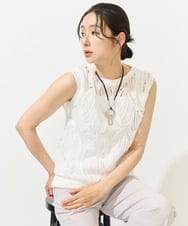 PZKGA46240 GEORGES RECH(ジョルジュ・レッシュ)  [2点セット]チュールテープ刺繍タンク付きノースリーブプルオーバー ブラック