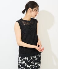 PZKGA46240 GEORGES RECH(ジョルジュ・レッシュ)  [2点セット]チュールテープ刺繍タンク付きノースリーブプルオーバー ブラック