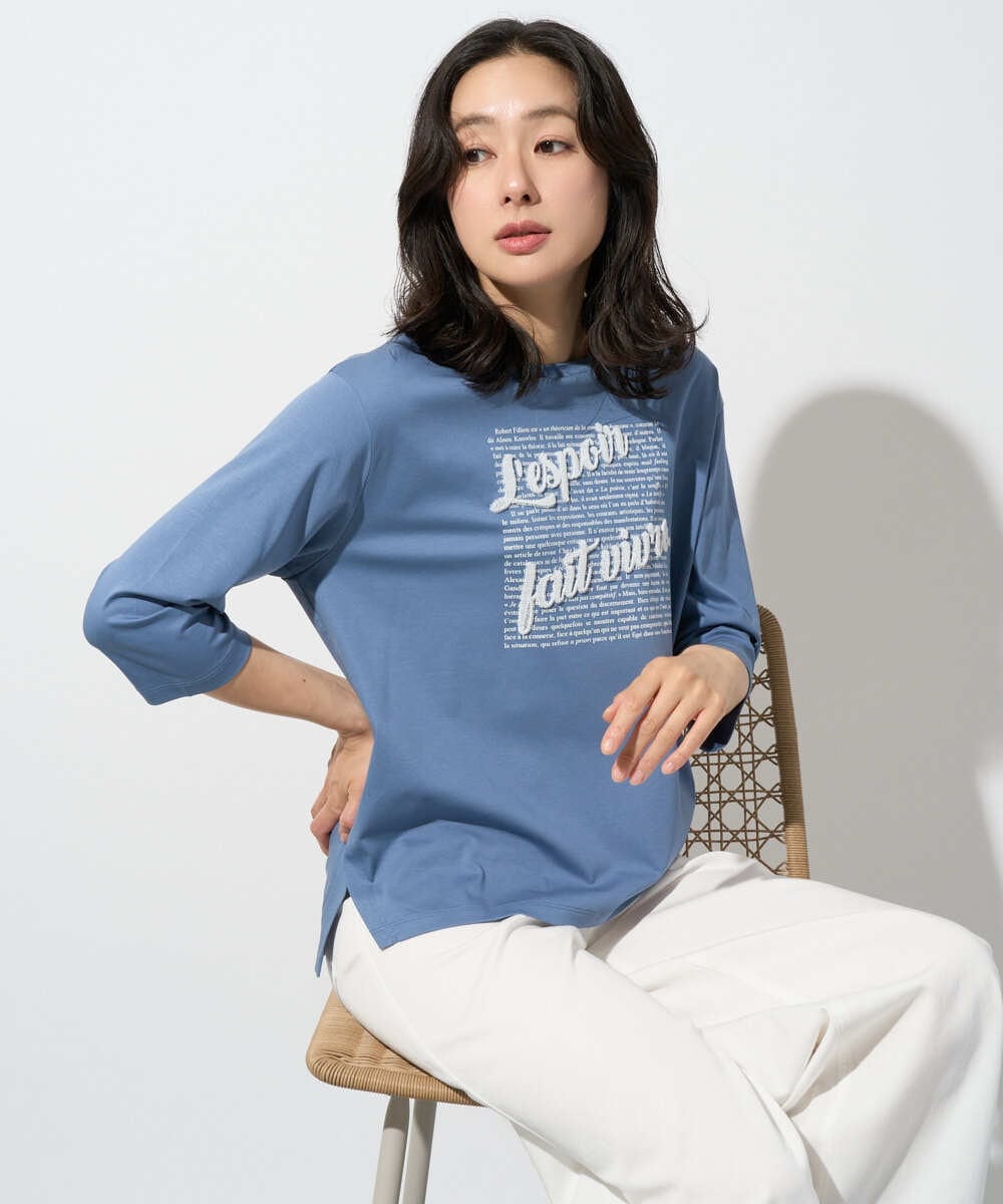 PZKGD08190 GEORGES RECH(ジョルジュ・レッシュ) スムースジャージーロゴ刺繍カットソー ブルー