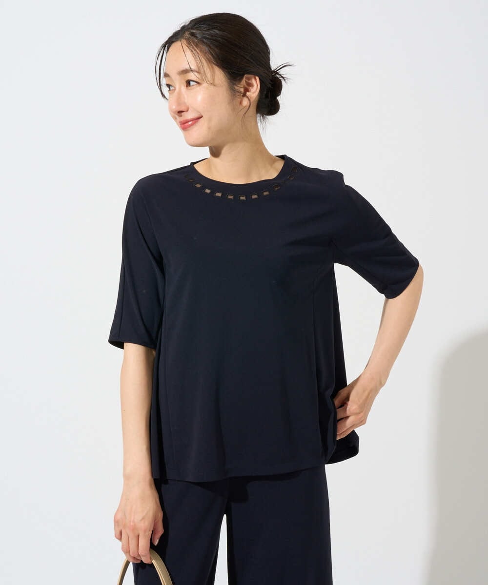 PZKGD11230 GEORGES RECH(ジョルジュ・レッシュ)  [セットアップ対応]ドライタッチジャージーセミフレアプルオーバー ネイビー