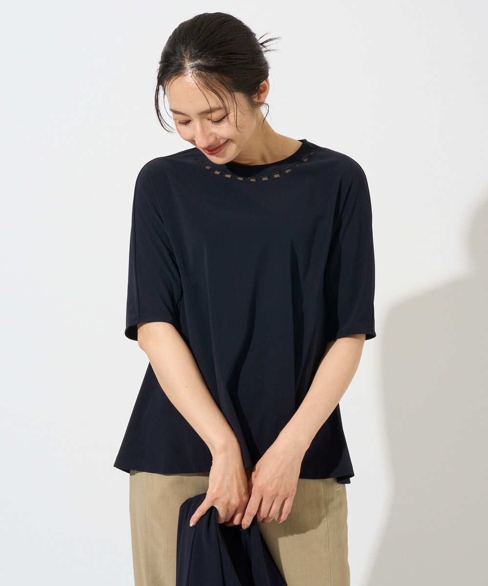 PZKGD11230 GEORGES RECH(ジョルジュ・レッシュ)  [セットアップ対応]ドライタッチジャージーセミフレアプルオーバー ネイビー