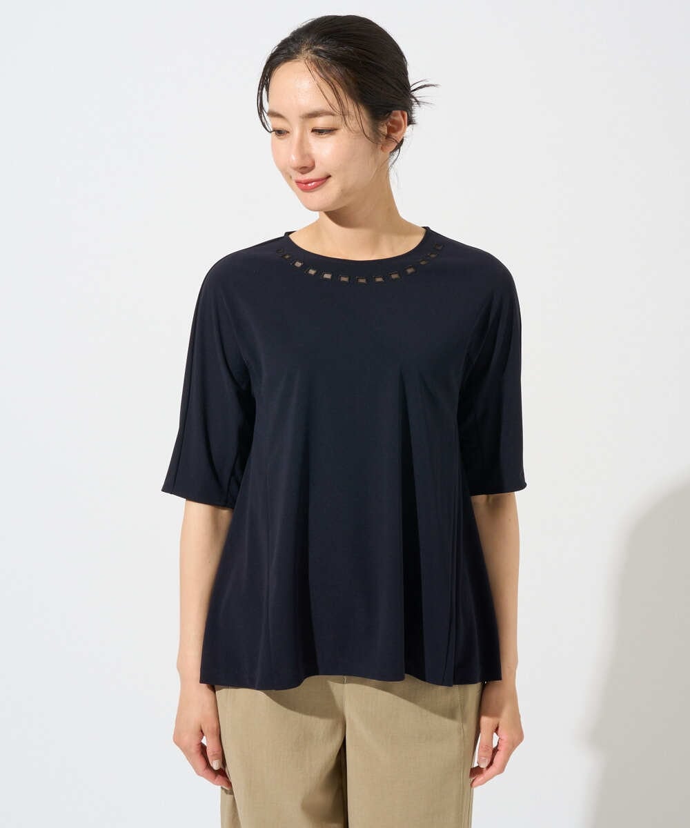 PZKGD11230 GEORGES RECH(ジョルジュ・レッシュ)  [セットアップ対応]ドライタッチジャージーセミフレアプルオーバー ネイビー