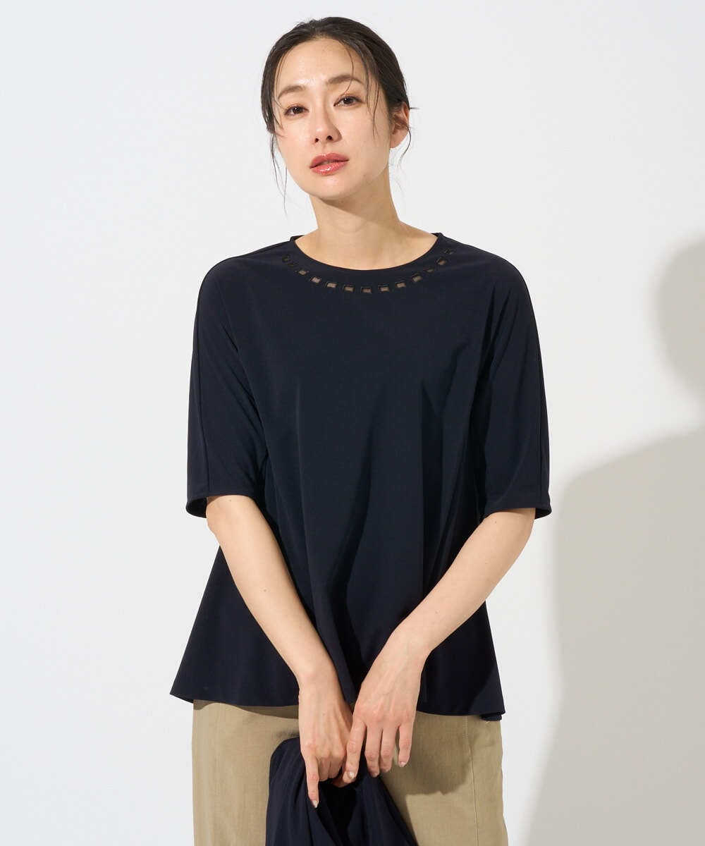 PZKGD11230 GEORGES RECH(ジョルジュ・レッシュ)  [セットアップ対応]ドライタッチジャージーセミフレアプルオーバー ネイビー