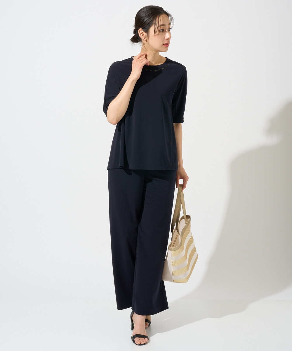 PZKGD11230 GEORGES RECH(ジョルジュ・レッシュ)  [セットアップ対応]ドライタッチジャージーセミフレアプルオーバー ネイビー