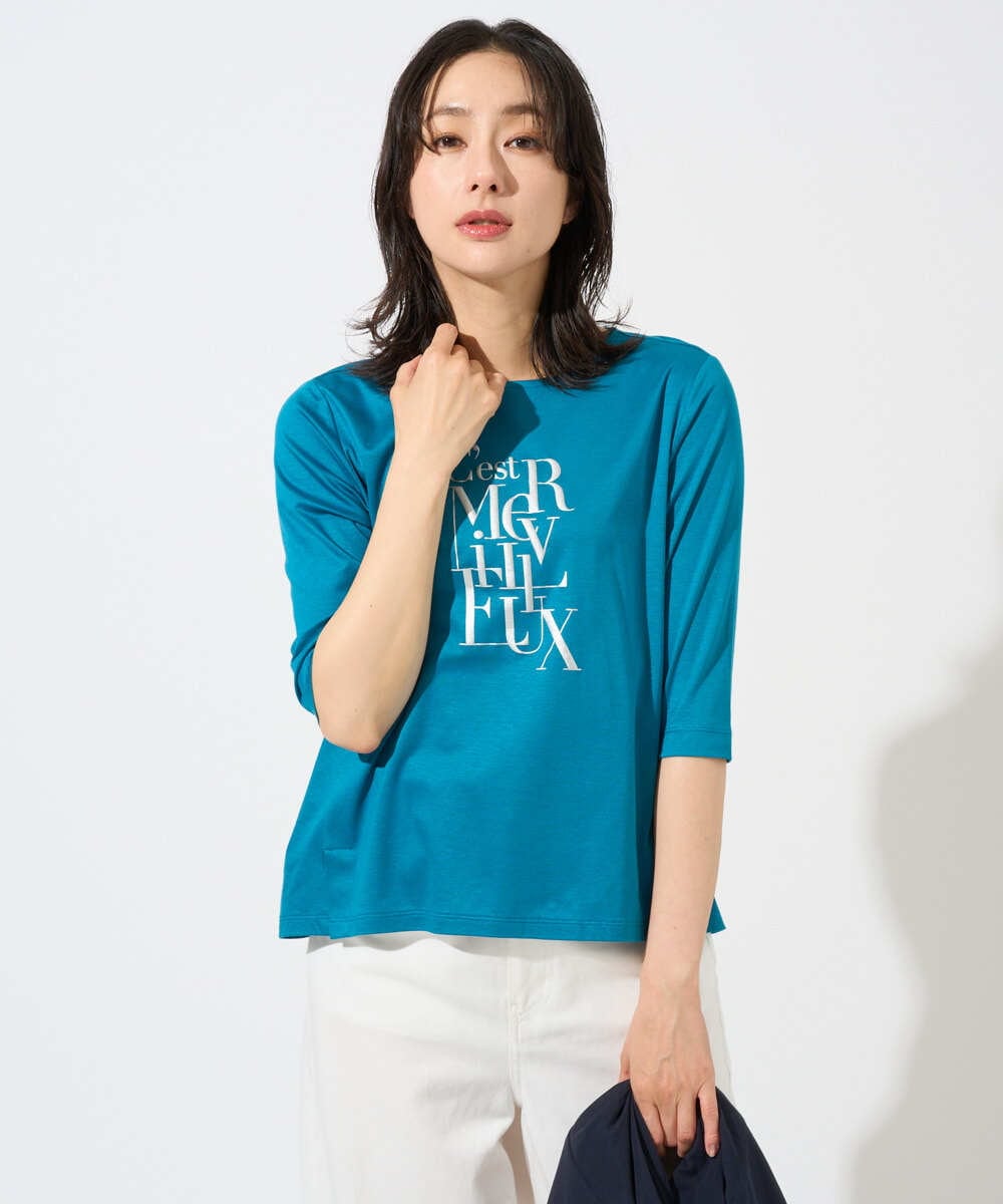 PZKGD16180 GEORGES RECH メタリックロゴプリント5分袖カットソー