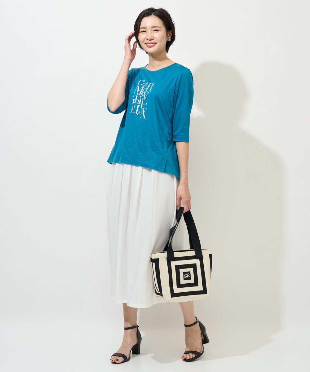 PZKGD16180 GEORGES RECH(ジョルジュ・レッシュ) メタリックロゴプリント5分袖カットソー ブルー