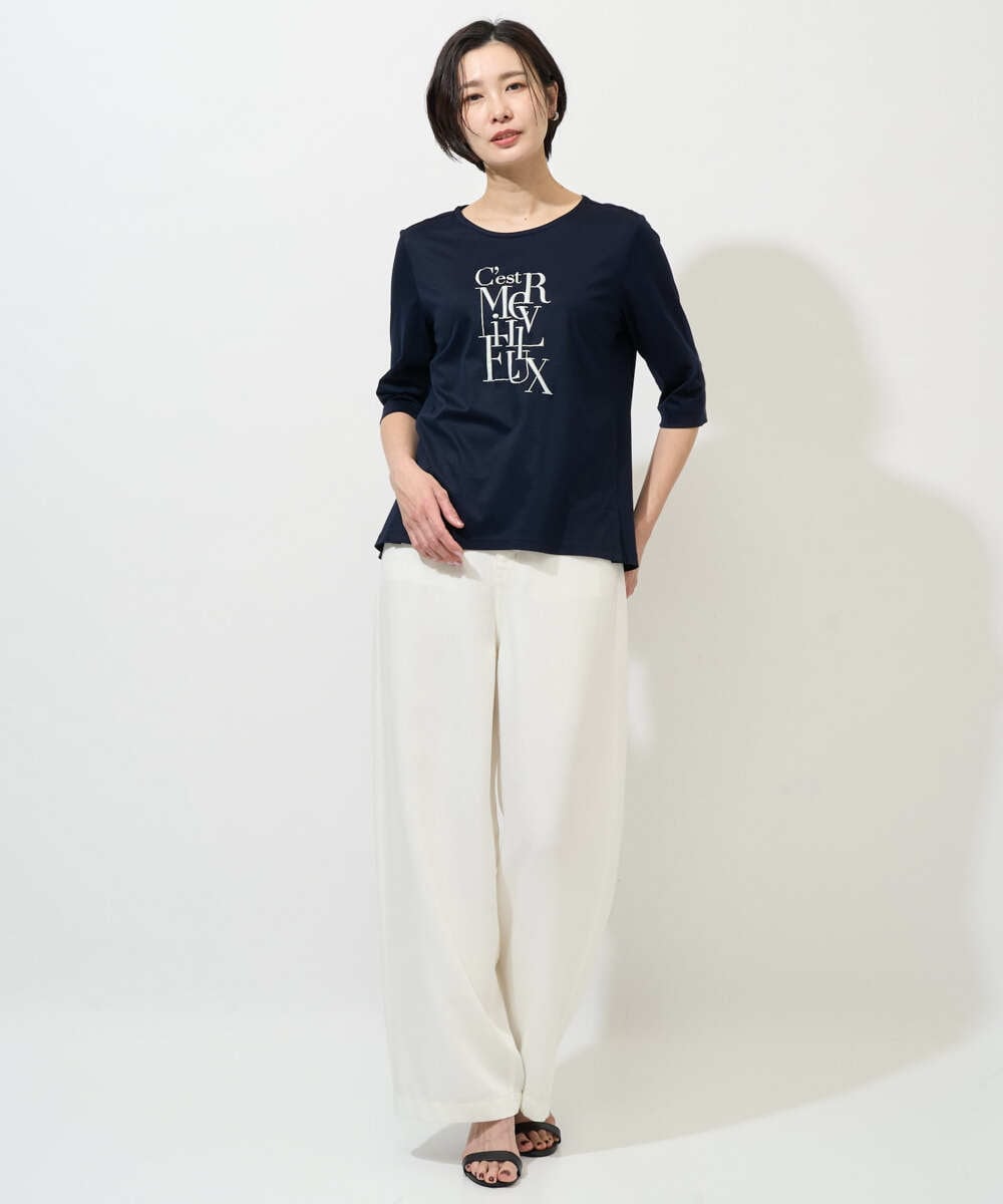 PZKGD16180 GEORGES RECH(ジョルジュ・レッシュ) メタリックロゴプリント5分袖カットソー ブルー