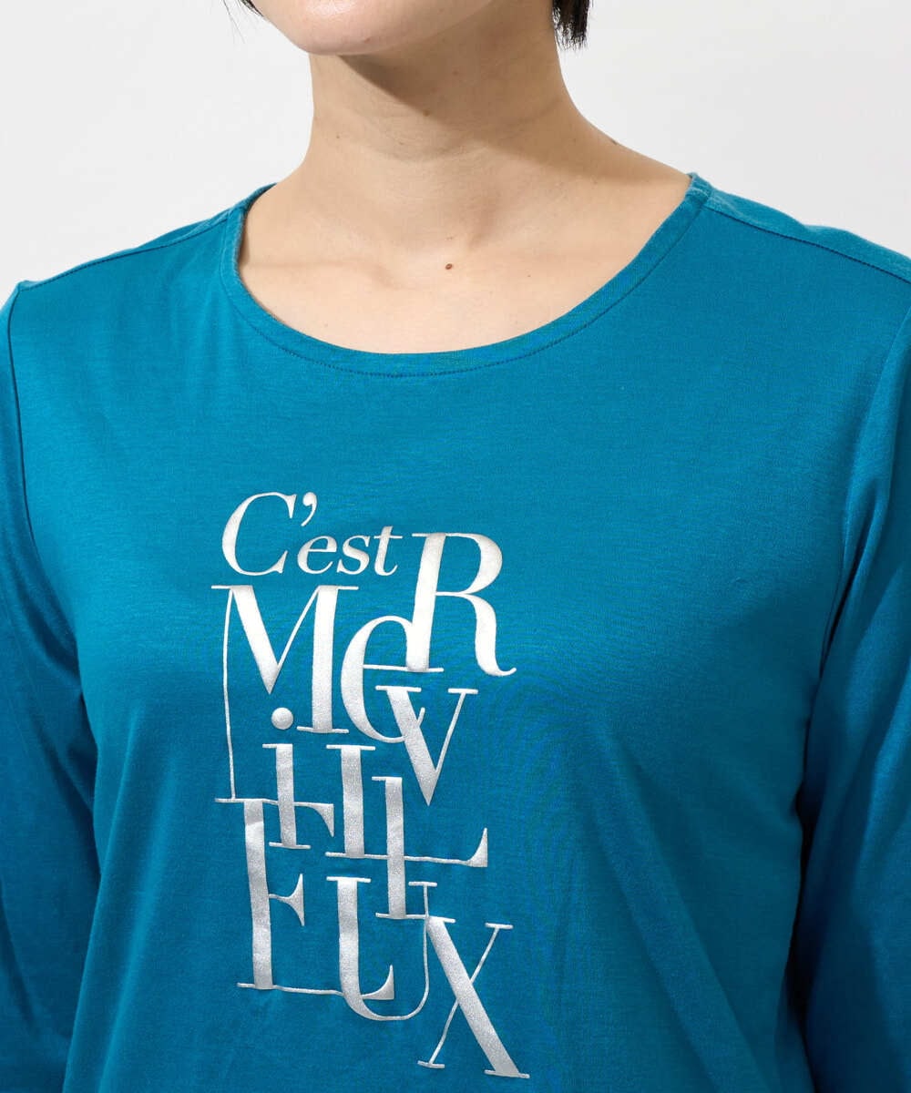 PZKGD16180 GEORGES RECH(ジョルジュ・レッシュ) メタリックロゴプリント5分袖カットソー ブルー