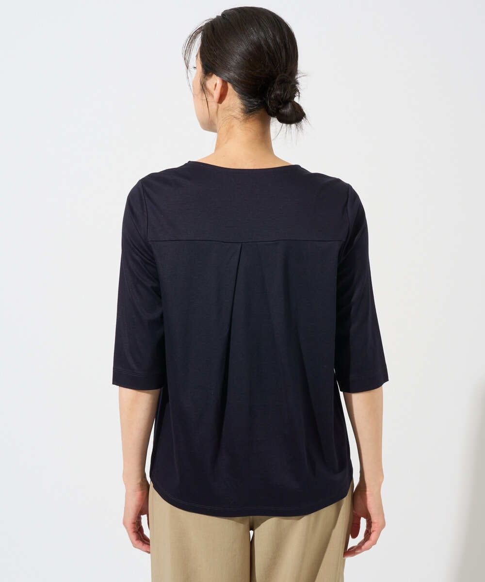 PZKGD16180 GEORGES RECH(ジョルジュ・レッシュ) メタリックロゴプリント5分袖カットソー ネイビー