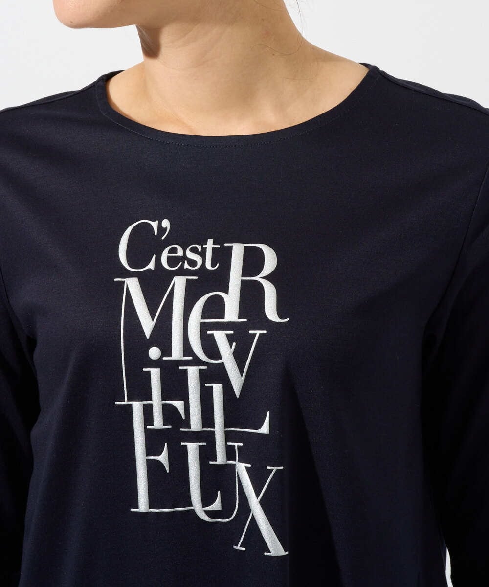 PZKGD16180 GEORGES RECH(ジョルジュ・レッシュ) メタリックロゴプリント5分袖カットソー ネイビー