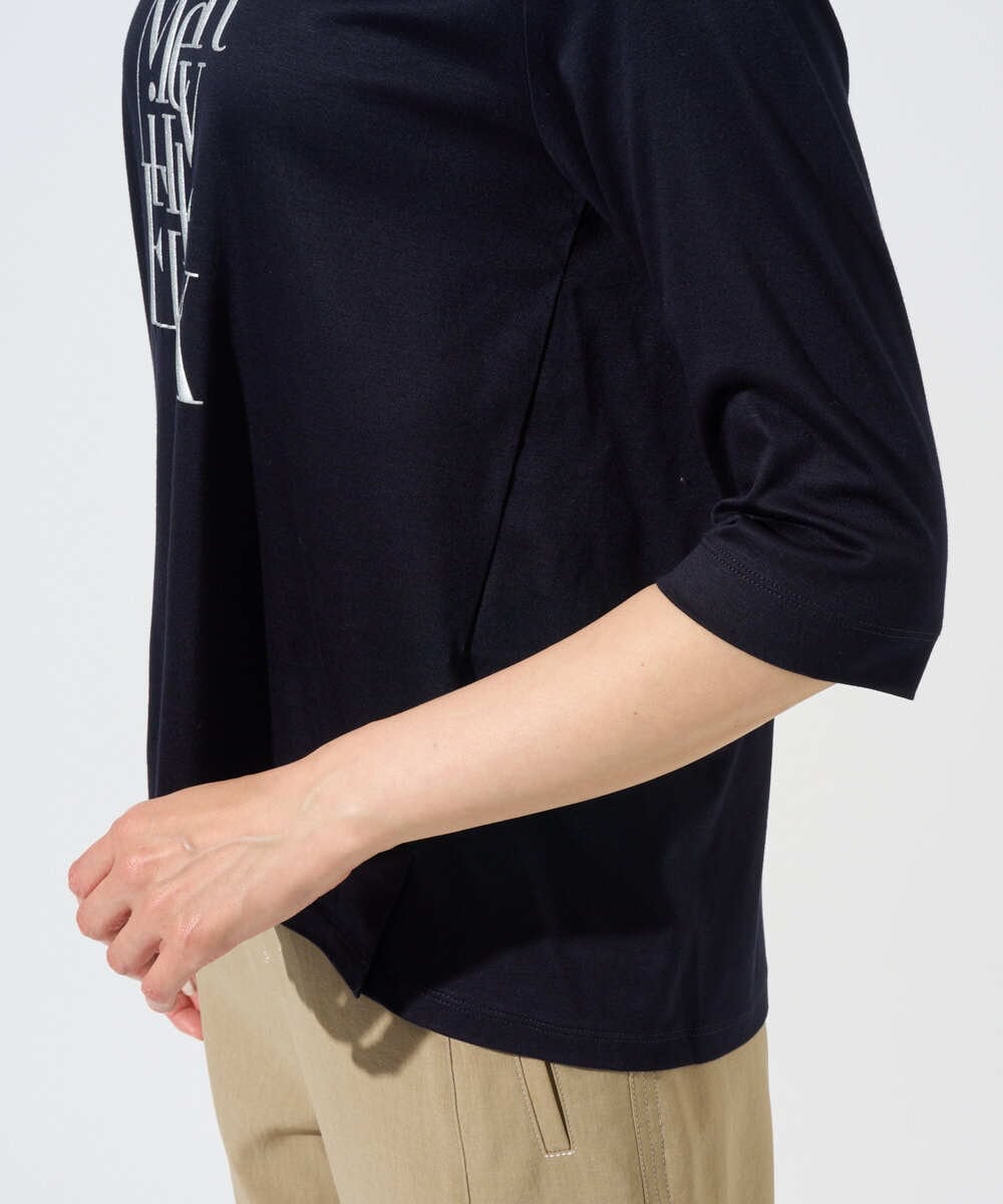 PZKGD16180 GEORGES RECH(ジョルジュ・レッシュ) メタリックロゴプリント5分袖カットソー ネイビー