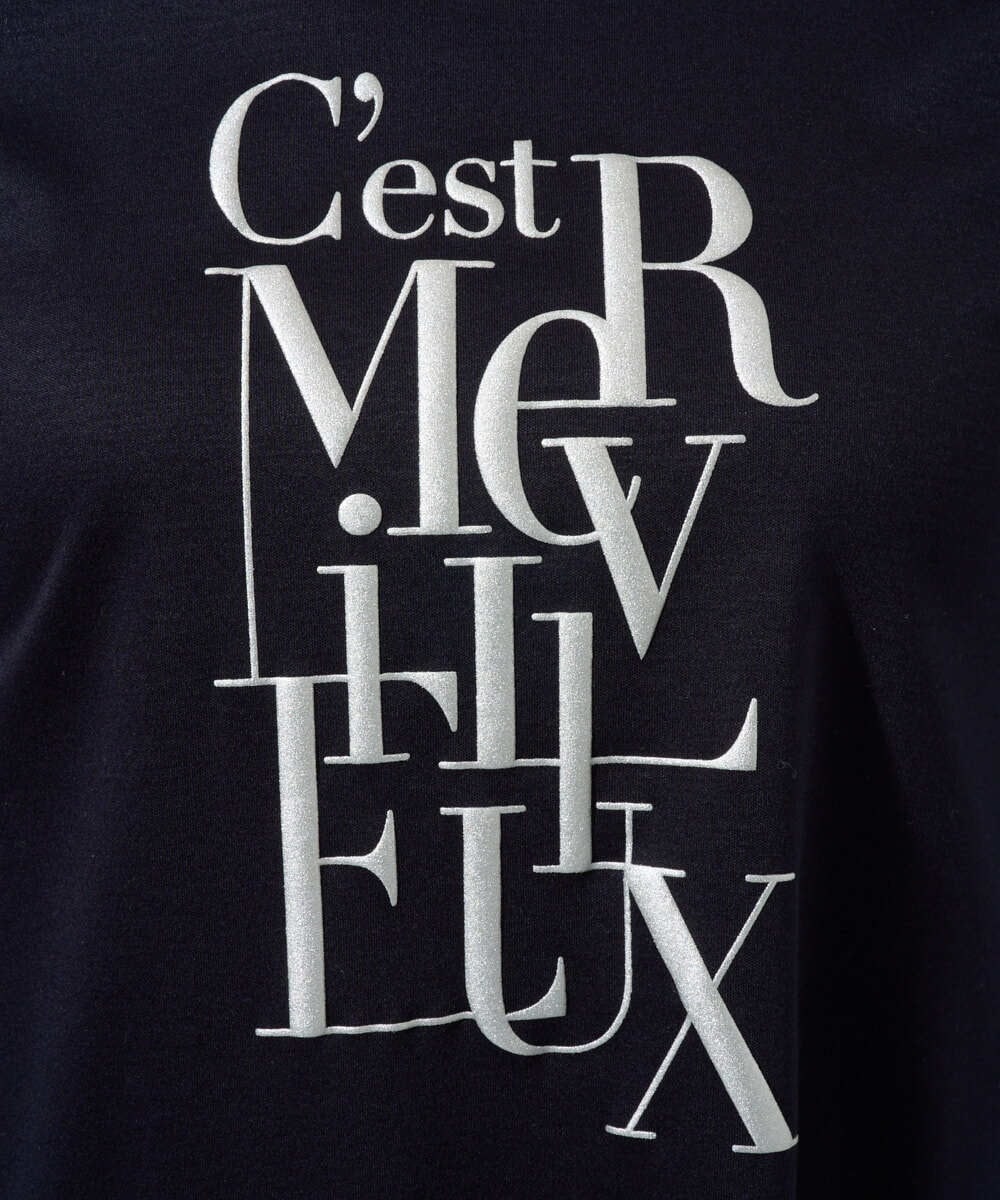 PZKGD16180 GEORGES RECH(ジョルジュ・レッシュ) メタリックロゴプリント5分袖カットソー ネイビー