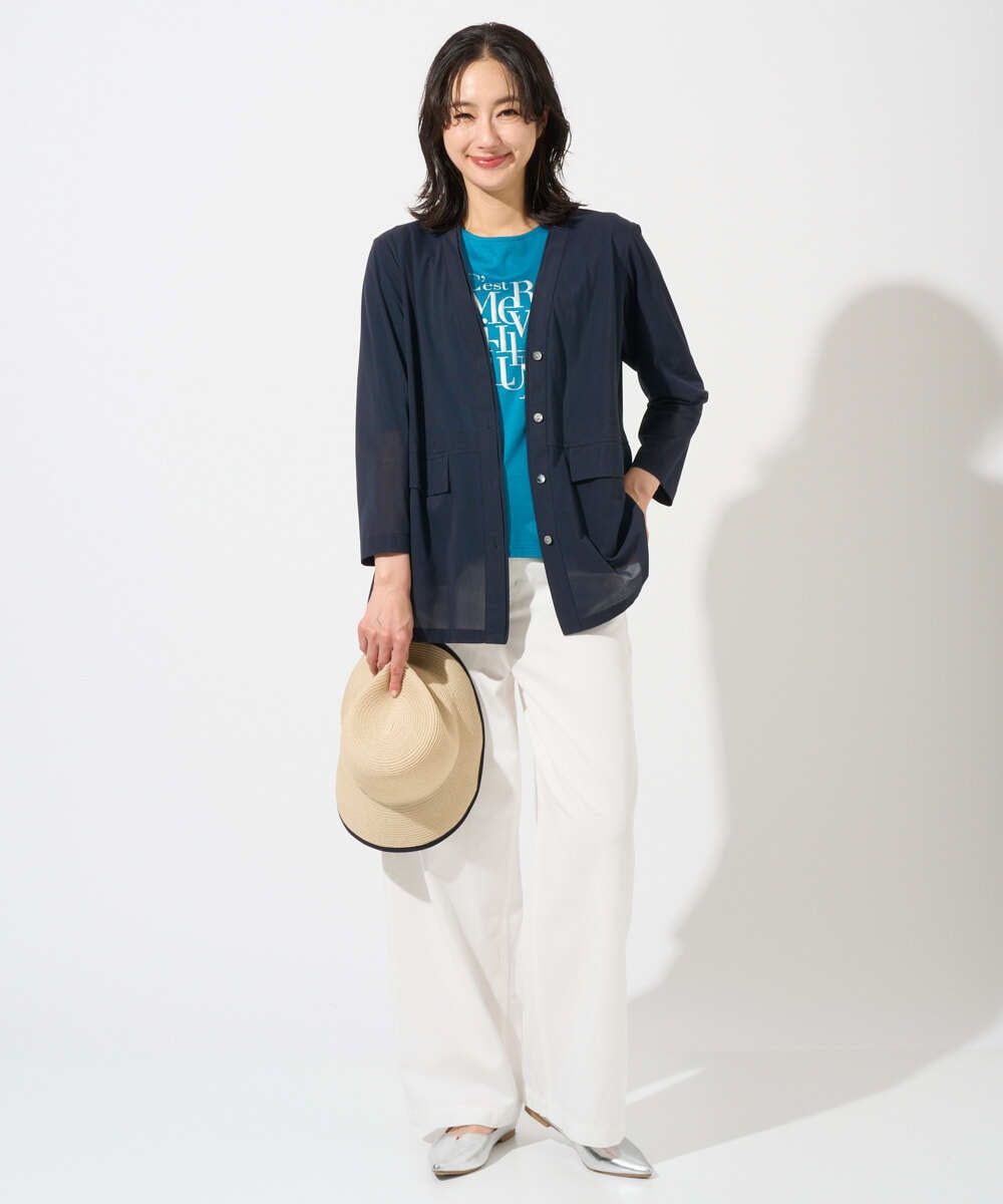 PZKGD16180 GEORGES RECH(ジョルジュ・レッシュ) メタリックロゴプリント5分袖カットソー ネイビー