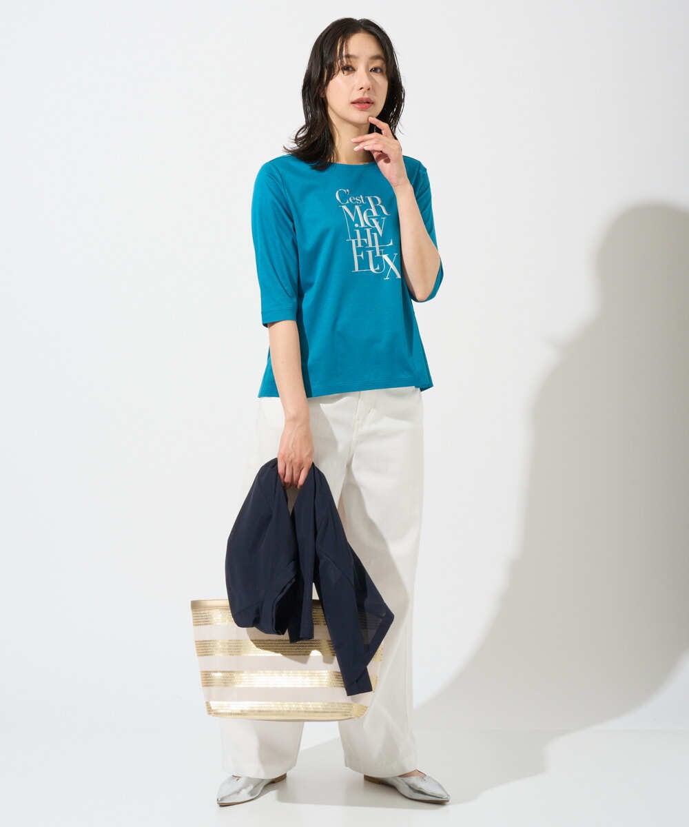 PZKGD16180 GEORGES RECH(ジョルジュ・レッシュ) メタリックロゴプリント5分袖カットソー ネイビー