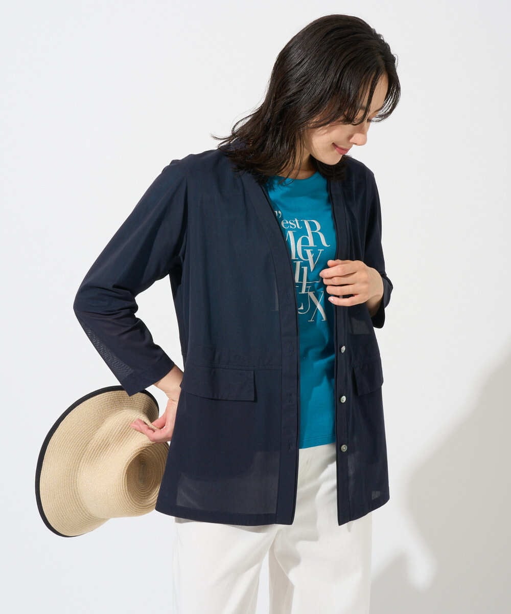 PZKGD16180 GEORGES RECH(ジョルジュ・レッシュ) メタリックロゴプリント5分袖カットソー ネイビー