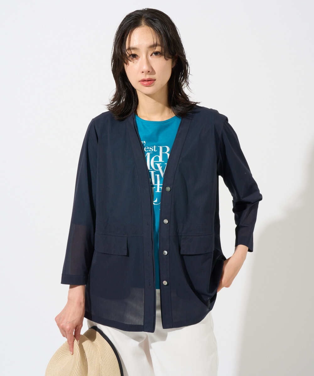 PZKGD16180 GEORGES RECH(ジョルジュ・レッシュ) メタリックロゴプリント5分袖カットソー ネイビー