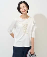 PZKGD16180 GEORGES RECH(ジョルジュ・レッシュ) メタリックロゴプリント5分袖カットソー ホワイト