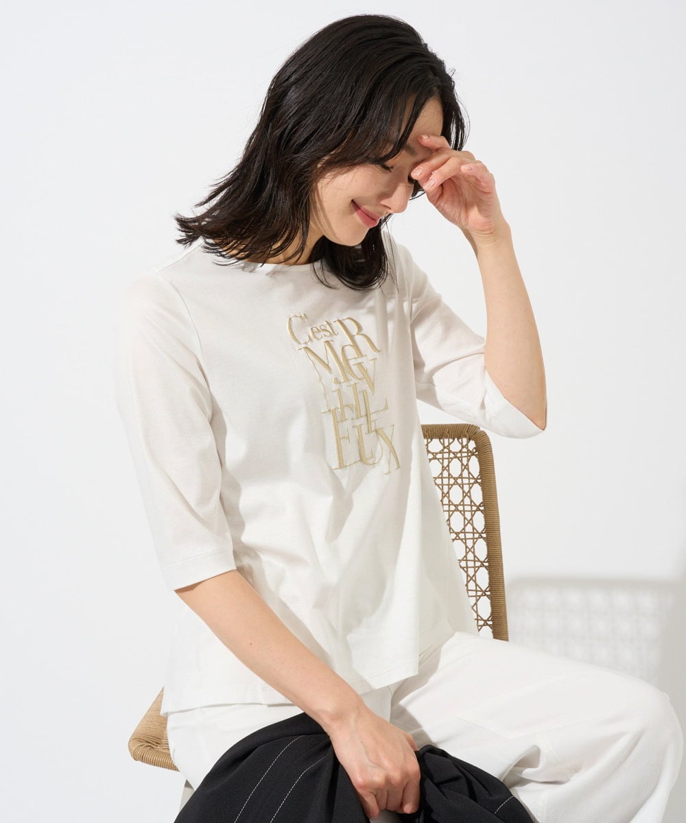 PZKGD16180 GEORGES RECH メタリックロゴプリント5分袖カットソー